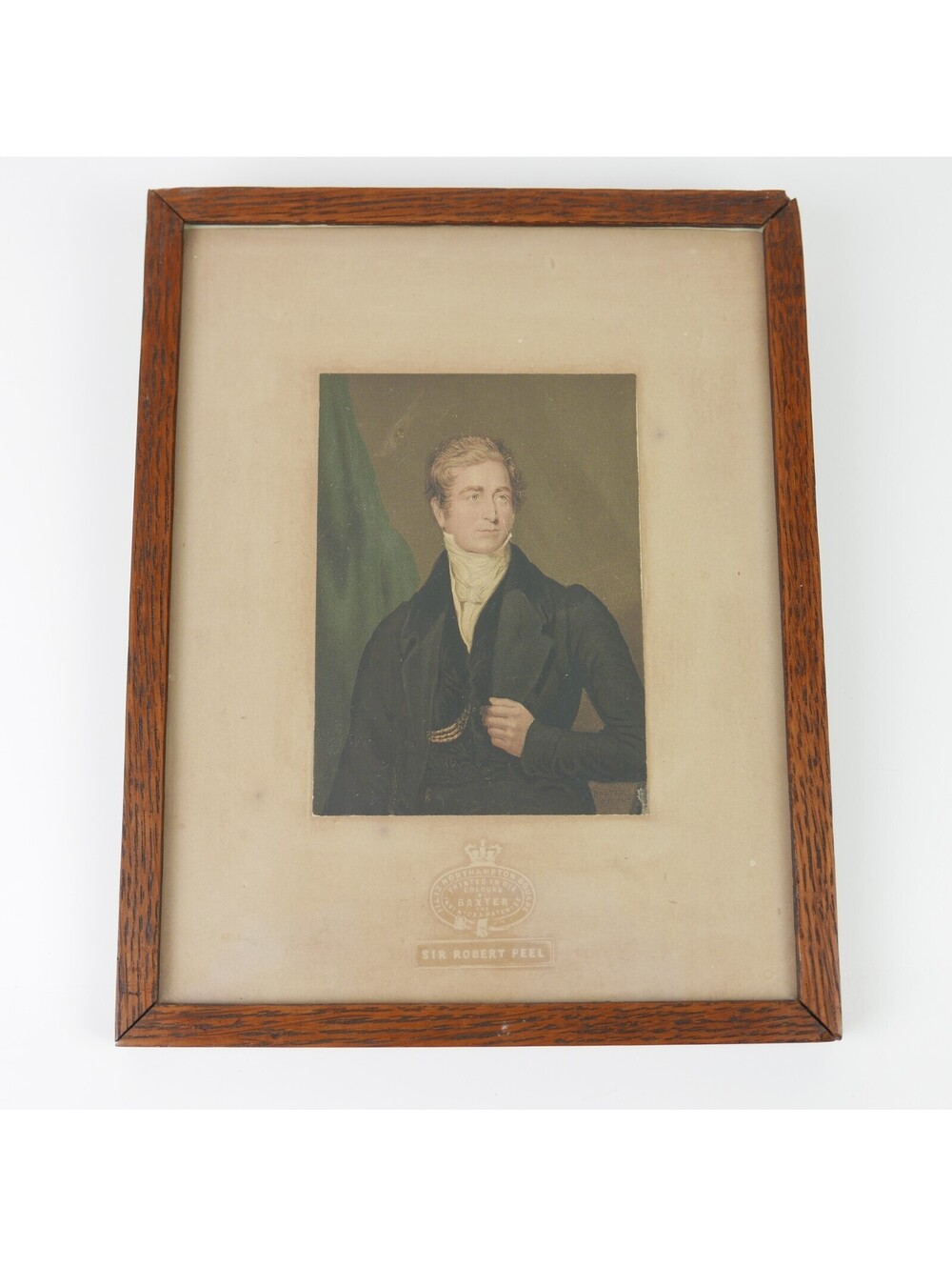 Antique 1853 George Baxter Oil Print Sir Robert Peel Portrait Prime Minister